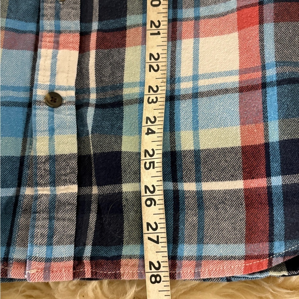 Old Navy Blue and Peach Flannel Plaid Button Down Shirt - Picture 4 of 5